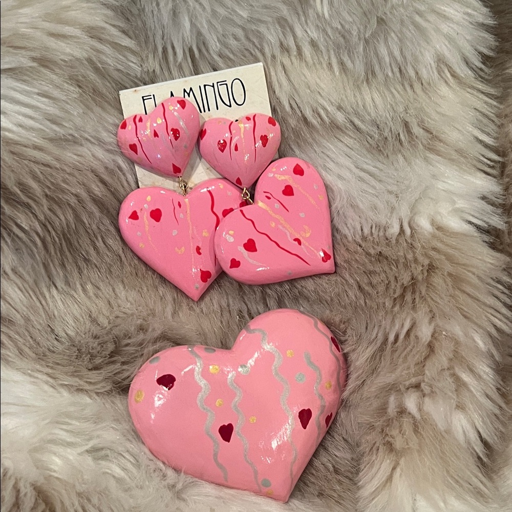 Flamingo Pink Heart Earrings